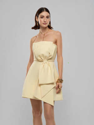Soeur Dress - Yellow Strapless Mini Dress with Statement Bow