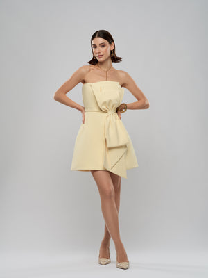 Soeur Dress - Yellow Strapless Mini Dress with Statement Bow alt hover