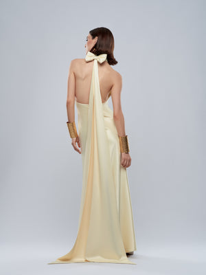 Belle Dress - Yellow Halter Floor Length Backless Gown alt hover