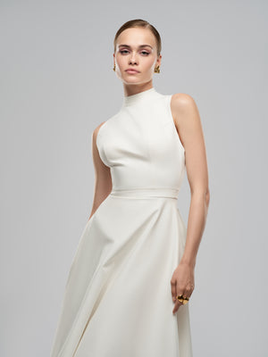 Fleur Dress - Off White A-Line High Neck Maxi Dress alt hover