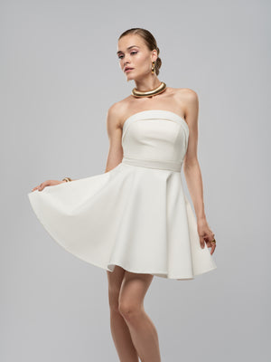 Vie Dress - White Mini Strapless Dress with Open Back and Bow Detail alt hover