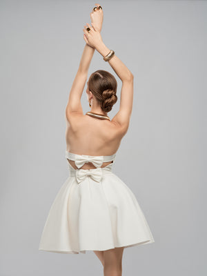 Vie Dress - White Mini Strapless Dress with Open Back and Bow Detail