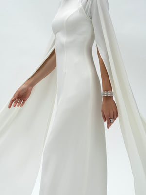 Pearl of Dawn Dress - Off White Embellished Maxi Dress with Statement Sleeves alt hover
