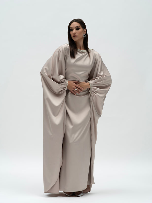 Buy Lunar Silk Gown in Green & Rose Gold