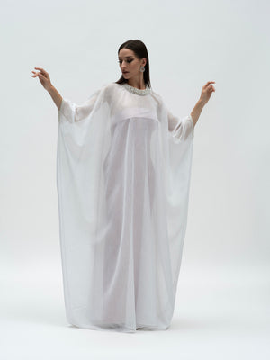Essence Dress - Blush Pink Sleeveless Maxi Dress with White Abaya
