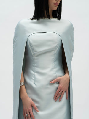 Lunar Serenity Dress - Pale Blue Boat Neck Bishop Sleeve Maxi Dress alt hover