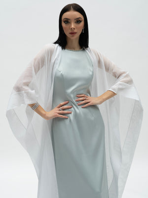 Ethereal Dress and Abaya - Sage Green and Silver Embellished Dress alt hover