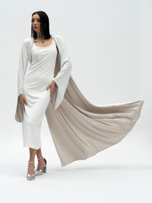 Blissful Purity Abaya Dress - Off White Round Neck Midi Dress with Detachable Abaya