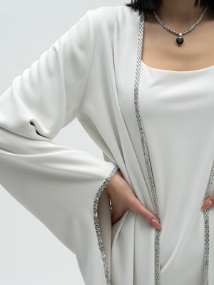 Blissful Purity Abaya Dress - Off White Round Neck Midi Dress with Detachable Abaya alt hover