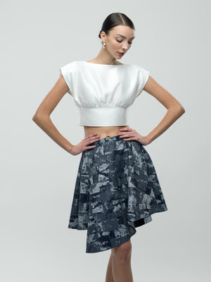 Isla Top - White Boat Neck Waisted Crop Top
