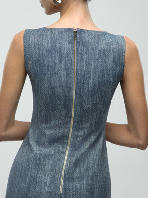 Sienna Dress - Grey Denim Asymmetric Hem, Boat Neck Mini Dress alt hover