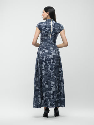 Rania – Blue and Grey Sleeveless Maxi Dress alt hover