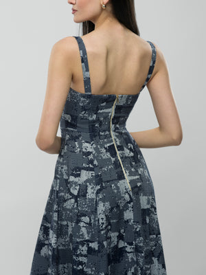 Grace Dress - Blue and Grey Sweetheart Neckline with Straps, A-Line Midi Dress alt hover