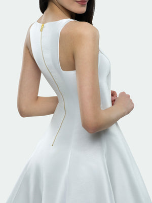 Yasmin Dress - White Jacquard Boat Neck Asymmetric Mini Dress alt hover