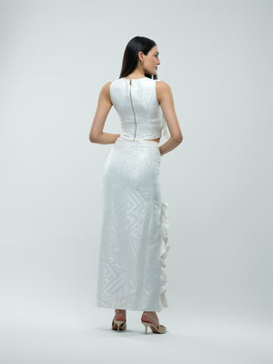 Zara Skirt - White Maxi Skirt with Slits and Ruffle Detail alt hover