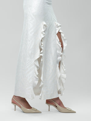 Zara Skirt - White Maxi Skirt with Slits and Ruffle Detail