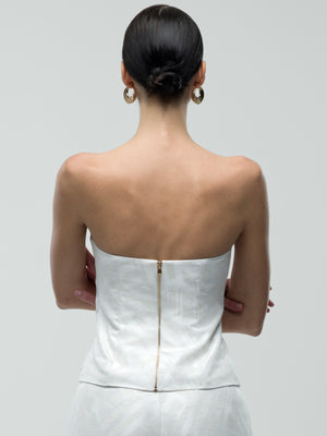 Noor Top - Off White Asymmetric Jacquard Fitted Top alt hover