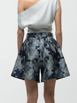 Leah Shorts - Blue and Grey Oversized Shorts alt hover