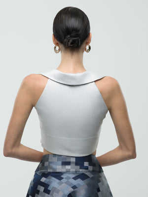 Evelyn Top - Silver Copped V-Neck Shoulder Detail Top alt hover