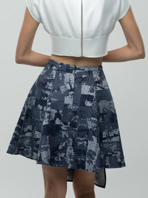 Isla Skirt - Blue and Grey Asymmetric Mini Skirt alt hover