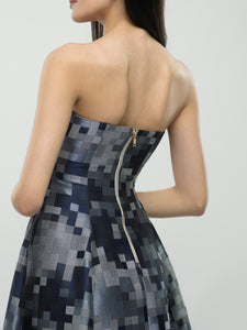 Amira Dress - Blue and Grey Strapless Midi Dress - Leen Moughrabi Amira Dress - Blue and Grey Strapless Midi Dress - Leen Moughrabi