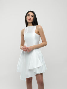 Yasmin Dress - White Jacquard Boat Neck Asymmetric Mini Dress Yasmin Dress - White Jacquard Boat Neck Asymmetric Mini Dress